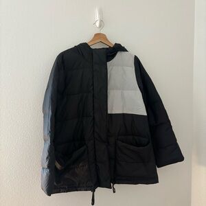 Eileen Fisher Renew down puffer jacket in black and grey